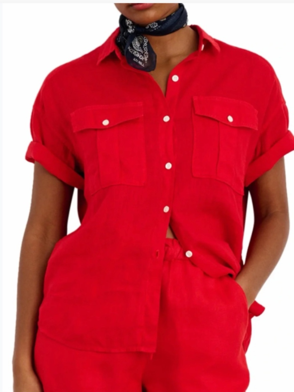 Alex Mill Wash n Go Linen Blouse Women's Size Small Red Short Sleeve (A)